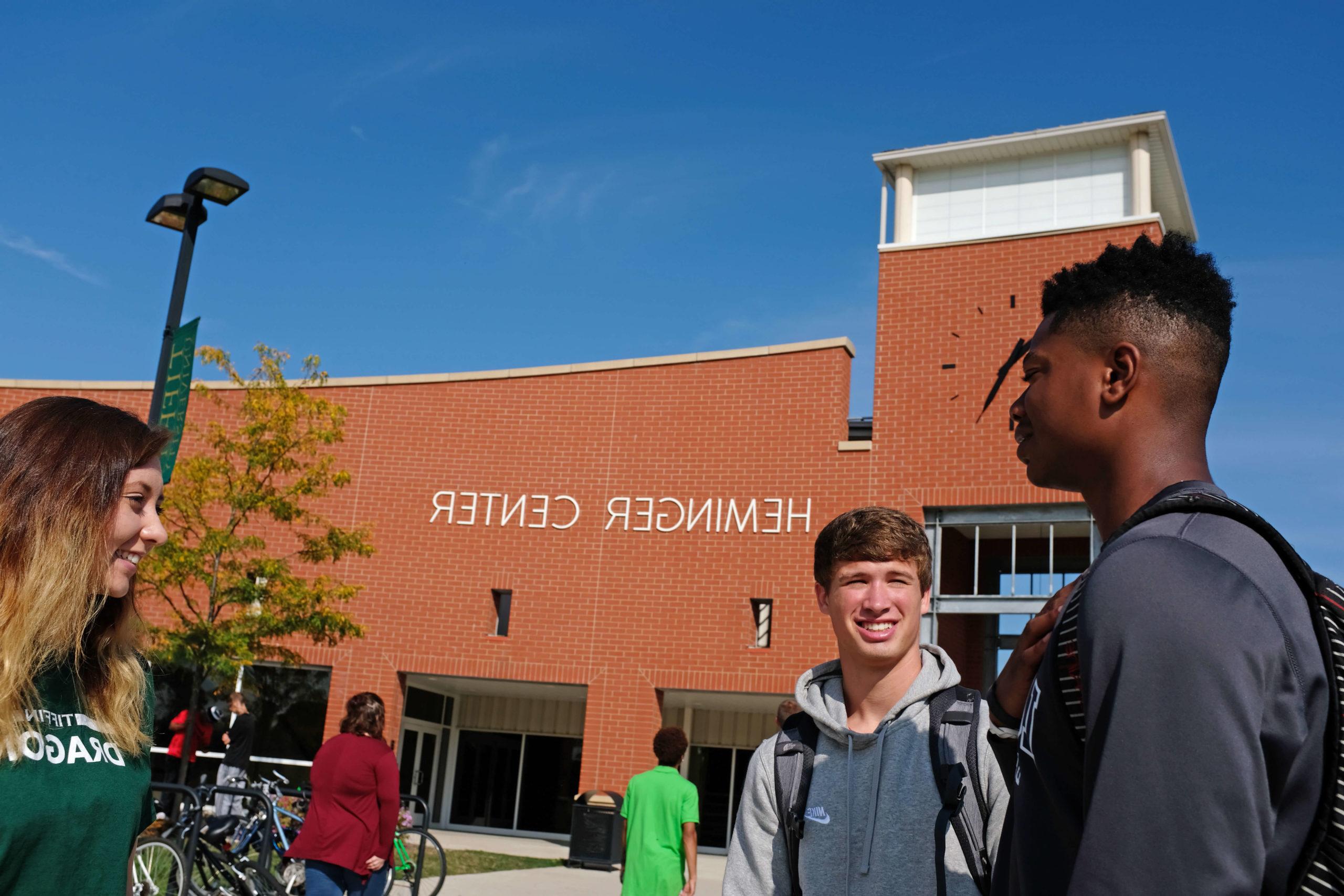 students outside heminger center